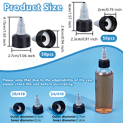 100個 2種類のプラスチックスクイーズボトル蓋  ブラック  4~4.15x2.3~2.7mm  50個/スタイル&nbsp;KY-OC0001-58