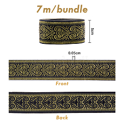 刺繍チロリアンテープ  ジャカードリボン  服飾材料  花柄  ブラック  ゴールド  2インチ（50mm）  7 M /バンドル&nbsp;OCOR-WH0060-24