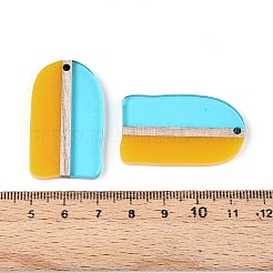 透明樹脂と木製のペンダント  アーチ  ツートン  ゴールデンロッド  38x22x3.2mm  穴：2mm&nbsp;RESI-T057-81
