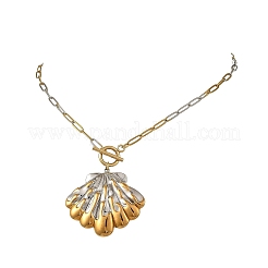 Two Tone 304 Stainless Steel Paperclip Chain Ocean Shell Shape Pendant Necklaces&nbsp;NJEW-JN06572