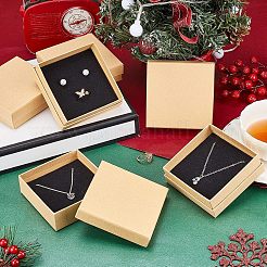 クラフト紙のボール紙ジュエリーボックス  ピアス/ネックレス/ブレスレットボックス  正方形  バリーウッド  9x9x3cm&nbsp;CBOX-WH0001-D05