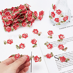 ポリエステルリボン  花柄  フラット  服飾材料  レッド  3/4インチ（18x1.5mm）&nbsp;OCOR-WH0068-45F