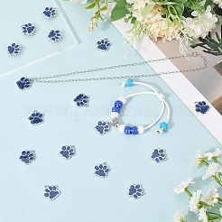 16本合金エナメルチャーム  グリッターパウダー付き  犬の足跡  プラチナ  ブルー  17.7x16.6x2mm  穴：2mm&nbsp;ENAM-SC0007-01