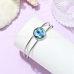 3Pcs 3 Styles Natural Abalone Shell 304 Stainless Steel Open Cuff Bangle Sets with Enamel&nbsp;BJEW-JB14413-02