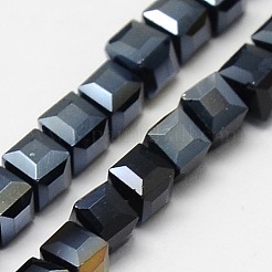 電気メッキガラスビーズ連売り  ABカラーメッキ  多面カット  キューブ  ブラック  6x6x6mm  穴：1mm  約99個/連  21インチ&nbsp;EGLA-J028-6x6mm-AB12