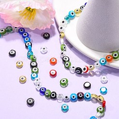 Handmade Evil Eye Lampwork Flat Round Bead Strands&nbsp;LAMP-L058-8mm-M
