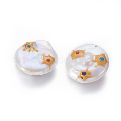 天然な培養された淡水パールビーズ  合成ターコイズ付き  ナゲット  17~25x17~21x6~11mm  穴：0.8mm&nbsp;PEAR-F015-44
