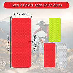 ペット用プラスチック反射ステッカー 60色 3枚  オートバイと自転車の装飾  長方形  ミックスカラー  80x30x0.3mm  20個/カラー&nbsp;DIY-SP0004-36