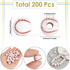 不透明アクリル丸ビーズ200個  野球  ホワイト  11.5x10.5mm  穴：4mm&nbsp;MACR-SP0001-89A