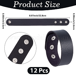 PVC＆鉄コードブレスレット12個  男性と女性のためのスナップブレスレット  ブラック  22.8x2.5x0.16cm&nbsp;AJEW-CL0002-49C