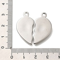 304ステンレススチール製スプリットペンダント  カップルチャーム  ハートチャーム  ステンレス鋼色  29.5x15.5x3mm  穴：2mm&nbsp;STAS-U031-11P