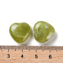 樹脂天然石風ビーズ  ハート  オリーブドラブ  15x15.5x6.5mm  穴：1.4mm&nbsp;RESI-A035-08