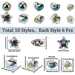 60個10色アクリルビーズ  虹色メッキ  二層ビーズ  混合形状  ミックスカラー  11~15.5x11.5~19x8.5~19mm  穴：2~3.5mm  6個/スタイル&nbsp;OACR-SC0001-98