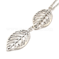 Simple Hollow Leaf Alloy Lariat Necklaces&nbsp;NJEW-N0052-002A