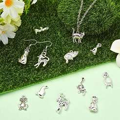 100pcs10スタイルチベットスタイルアロイペンダント  猫の形のチャーム  アンティークシルバー  17.5~25.5x7.5~16x2~5mm  穴：1.2~3mm  10個/スタイル&nbsp;FIND-CJ0005-66