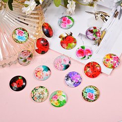 Flower Printed Glass Cabochons&nbsp;sgGGLA-SZ0001-14