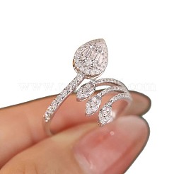 Brass Micro Pave Clear Cubic Zirconia Cuff Open Rings for Women&nbsp;WG0038D-01