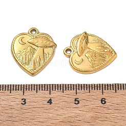 304ステンレスペンダント  UFOと山のチャームが付いたハート  イオンプレーティング（ip）  18KGP本金メッキ  21x18x2mm  穴：1.6mm&nbsp;SA-CBAAC28-27G