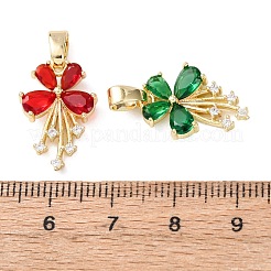 真鍮製マイクロパヴェキュービックジルコニアペンダント  花のチャーム  ゴールドカラー  ミックスカラー  19.5x15x4.5mm  穴：6x3mm&nbsp;KK-Z141-07G
