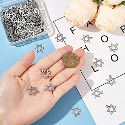 201ステンレススチールペンダント150個  レーザー切断  ダビデの星  ステンレス鋼色  19x15x1mm  穴：1.6mm&nbsp;STAS-YW0003-05