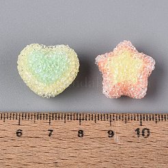 ツートンの不透明アクリルビーズ  スター＆ハート  ラインストーン付き  ミックスカラー  17~22x20~23x11~14mm  穴：3.5mm&nbsp;OACR-Q201-05