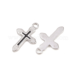 304ステンレススチールエナメルペンダント  クロスチャーム  ステンレス鋼色  ブラック  20.5x13x1.5mm  穴：2mm&nbsp;STAS-K293-32P-02