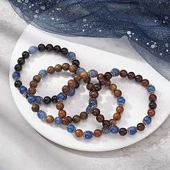 Dyed & Heated Natural Blue Aventurine & Wood Round Beaded Stretch Bracelet for Women&nbsp;BJEW-JB09379