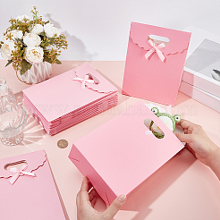 長方形の紙のギフトバッグ  誕生日用のリボンちょう結び装飾キャンディートート  結婚式  パールピンク  14.5x6x21cm&nbsp;CARB-WH0017-14A-01