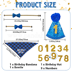 ポリエステルとポリコットンのペット用帽子、首輪、よだれかけの誕生日パーティーセット  エヴァ番号付き  ペットのコスチューム小道具  ブルー  680x335x0.5mm&nbsp;AJEW-WH20010-97