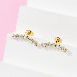 クリアキュービックジルコニアカーブバースタッドピアス  女性のための真鍮のアクセサリー  カドミウムフリー＆鉛フリー  18KGP本金メッキ  4.5x17.5mm  ピン：0.8mm&nbsp;LS-EJEW-C023-07G