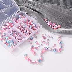 497個5スタイルレインボーABSプラスチックイミテーションパールビーズ  グラデーションマーメイドパールビーズ  ラウンド  ショッキングピンク  4~12x3.5~11.5mm  穴：1.2~2mm&nbsp;OACR-YW0001-07A
