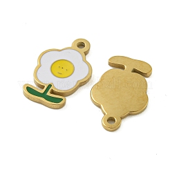 304ステンレススチールチャーム  エナメル  笑顔のチャーム付きフラワー  14KGP本金メッキ  ホワイト  13x8x1mm  穴：1mm&nbsp;STAS-L022-435G-03