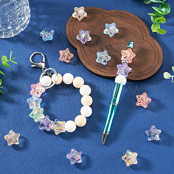 100 個の UV メッキ透明アクリルビーズ  虹色の  スター＆ちょう結び  ミックスカラー  19.5x20.5x14mm  穴：2.8mm&nbsp;OACR-TA0005-08
