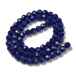 不透明ガラスビーズスタンド  ファセット（32ファセット）  ラウンド  マリンブルー  8mm  穴：1mm  約65~67個/連  49~50cm&nbsp;EGLA-A035-P8mm-D09