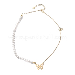 Bowknot Alloy Shell Pearl Beaded Necklaces&nbsp;NJEW-JN04819