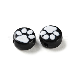 不透明なアクリルビーズ  足の丸いフラットラウンド  ブラック  7x3.5mm  穴：1.5mm&nbsp;OACR-Z027-04B-01