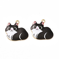 合金エナメルチャーム  カドミウムフリー＆ニッケルフリー＆鉛フリー  ゴールドカラー  猫のチャーム  ブラック  22x24x2mm  穴：1.8mm&nbsp;ENAM-M046-11G-A