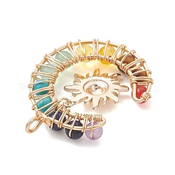 7 Chakra Round Mixed Stone Copper Wire Wrapped Moon Pendants&nbsp;PALLOY-TA00401-01