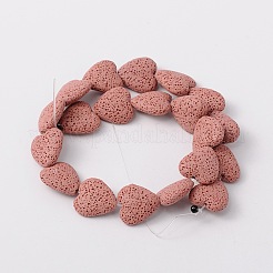 合成溶岩ロックビーズ連売り  ハート  染め  ピンク  20x20x7mm  穴：1mm  約20個/連  15.3インチ&nbsp;G-N0114-19