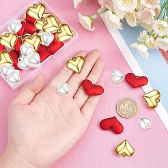 30スタイルのハートペンダント3個  電気メッキされたccbプラスチックと不透明なスプレー塗装されたアクリルパーツを含む  ミックスカラー  17~20x14~29x8mm  穴：1mm  10個/スタイル&nbsp;FIND-FH0003-50