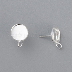 304ステンレススチールスタッドピアスセッティング  カン付き  フラットラウンド  銀  トレイ：14mm  18.5x16x2mm  穴：2mm  ピン：0.8mm&nbsp;STAS-H380-A-13S