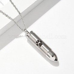 304 Stainless Steel Paw Print Bullet Shape Pet Memorial Keepsake Urn Ashes Pendant Necklaces&nbsp;NJEW-P326-03P