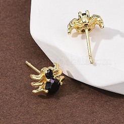 真鍮製マイクロパヴェキュービックジルコニアスタッドピアス  ゴールドカラー  クモ  7.5x10mm&nbsp;EJEW-Z156-02G-01