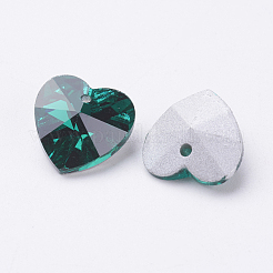 手作りガラスチャーム  多面カット  ハート  ダークシアン  銀色のメッキ  厚さ8mm  穴：1mm&nbsp;X-GH14mm82Y-S