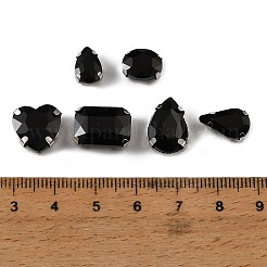 ガラスラインストーンはラインストーンに縫い付けます  マルチ連リンク  混合図形  ステンレススチールカラー201ステンレススチールプロングセッティング  衣料品アクセサリー  多面カット  ブラック  8~19x4~19.5x3.5~8mm  穴：1.2mm  50個/袋&nbsp;RB-CBA33FD-01P-01