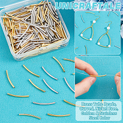 300個2色真鍮製チューブビーズ  カーブ  ニッケルフリー  ミックスカラー  25x2mm  穴：1mm  150個/カラー&nbsp;KK-UN0003-08