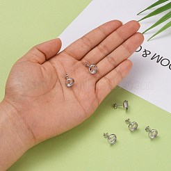 変色防止ロジウムメッキ 925スターリングシルバースタッドピアスセッティング  フラットラウンド  プラチナ  9.5x1.5mm  トレイ：8mm  ピン：0.6mm&nbsp;STER-F032-01P