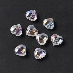 電気めっきガラスビーズ  ハート  ABカラー  透明  10x10x5mm  穴：1mm&nbsp;EGLA-H102-08L