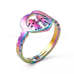 Ion Plating(IP) 201 Stainless Steel Heart with Lovers Adjustable Ring for Valentine's Day&nbsp;RJEW-K238-11M