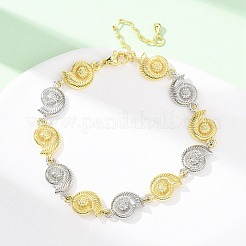 女性用真鍮リンクチェーンブレスレット  プラチナ·ゴールデン  巻き貝  7-1/4インチ（18.4cm）  リンク：17.5x10x3.5mm&nbsp;BJEW-G762-01GP-01